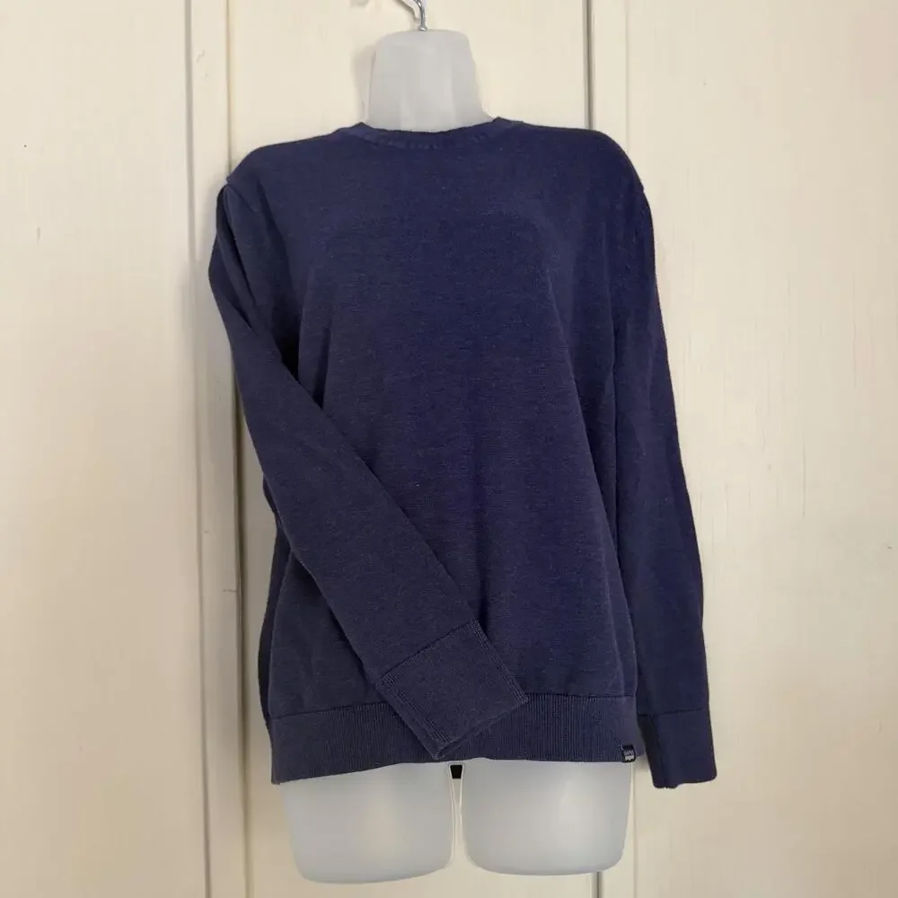 Patagonia Sweater Mens Medium Blue Organic Cotton Knit Crew Neck Logo Pullover